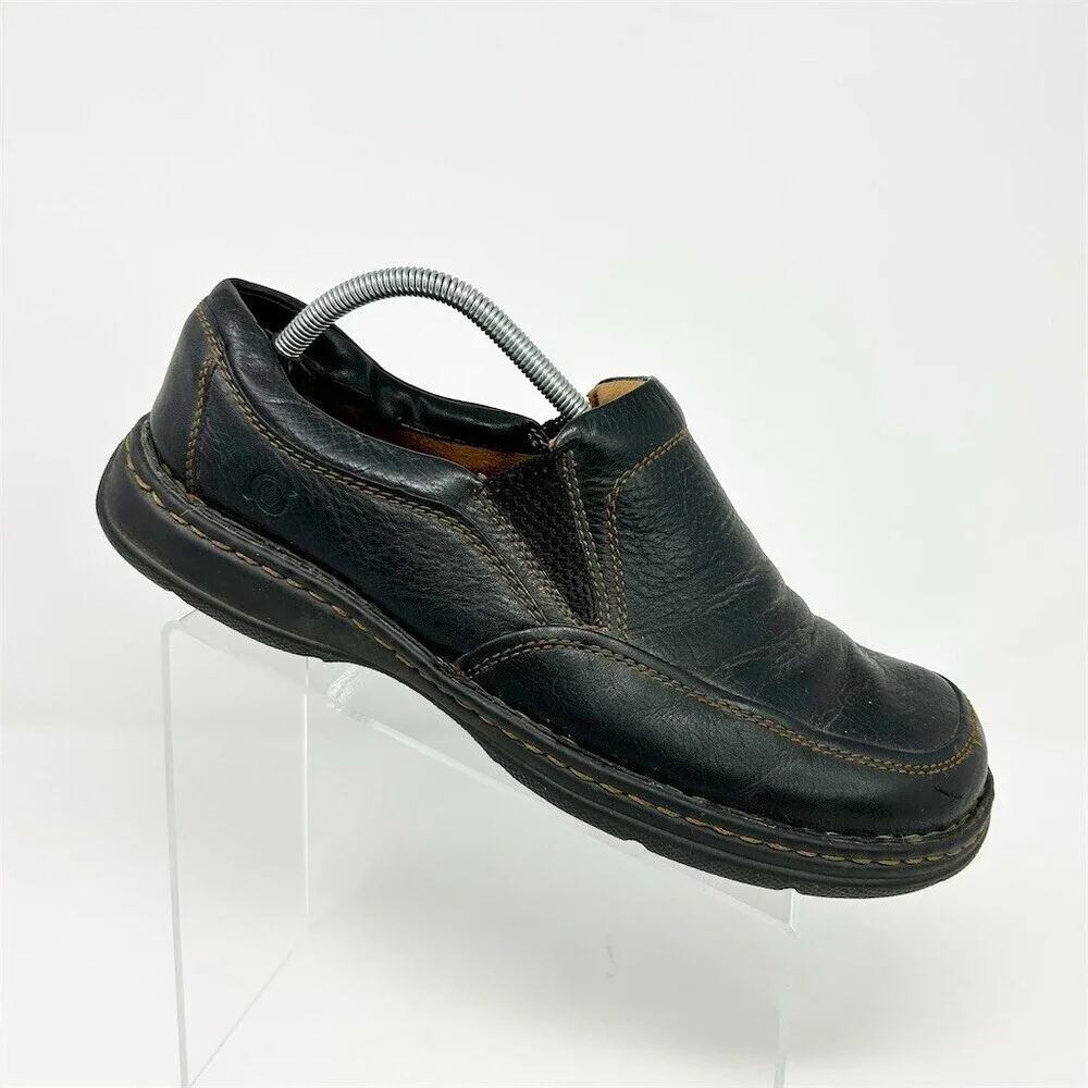 Born Men's Loafers Black Leather Slip-On Comfort Shoes Size 12 EU 43 Casual